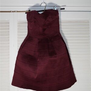 Aqua Burgundy Textured Strapless Dress